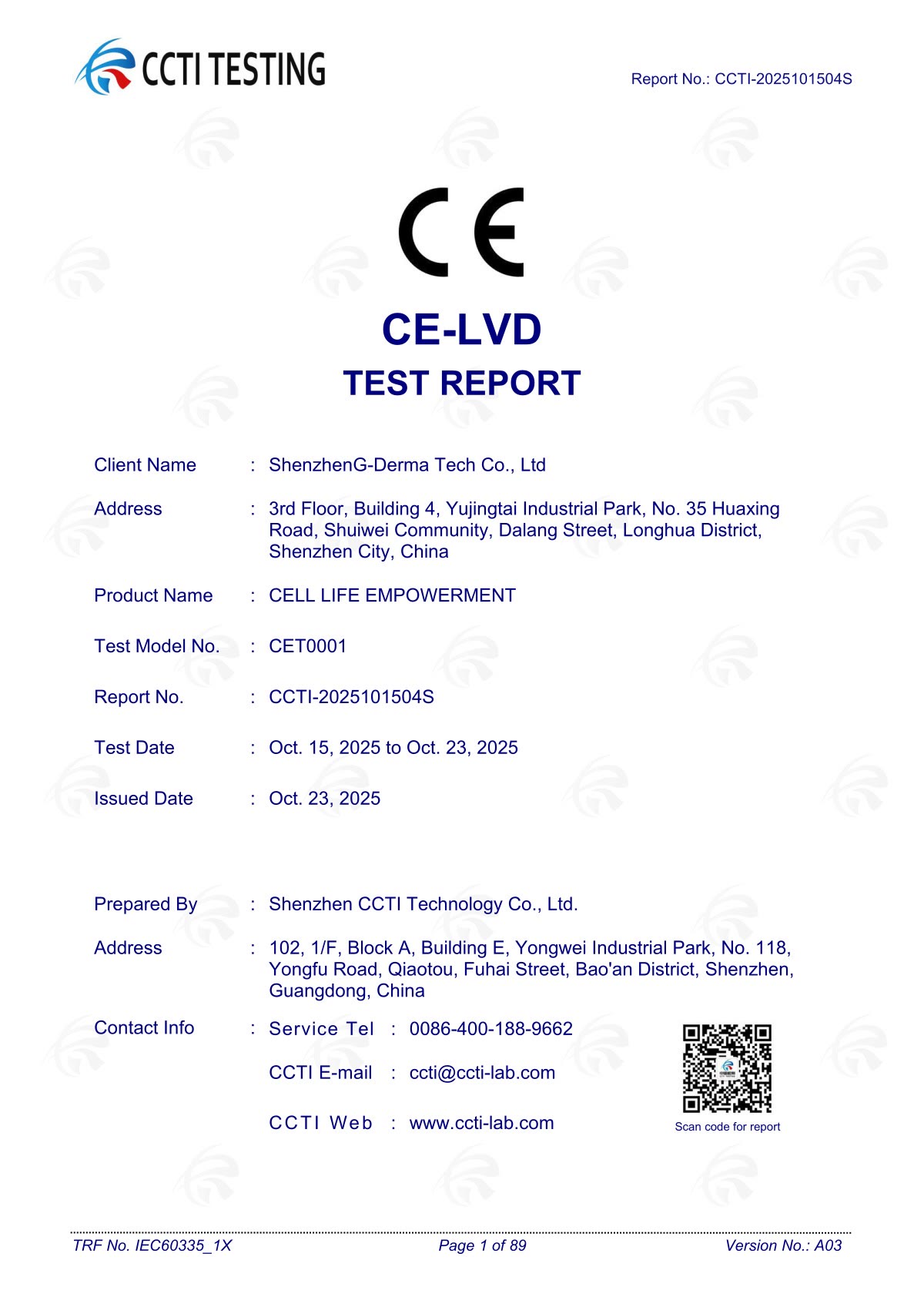 CET LVD report first page