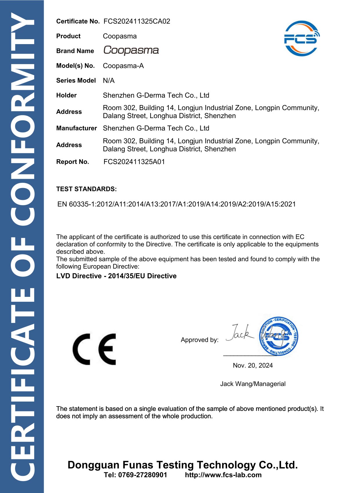 Coopasma LVD conformity first page